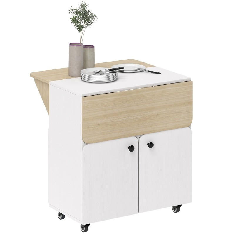 KLAPPTISCH 83/70/75 cm, seitlich ausklappbar, mit Rollen und Stauraum - Weiß, Holz (70/83/75cm) - BEAOK