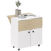 KLAPPTISCH 83/70/75 cm, seitlich ausklappbar, mit Rollen und Stauraum - Weiß, Holz (70/83/75cm) - BEAOK