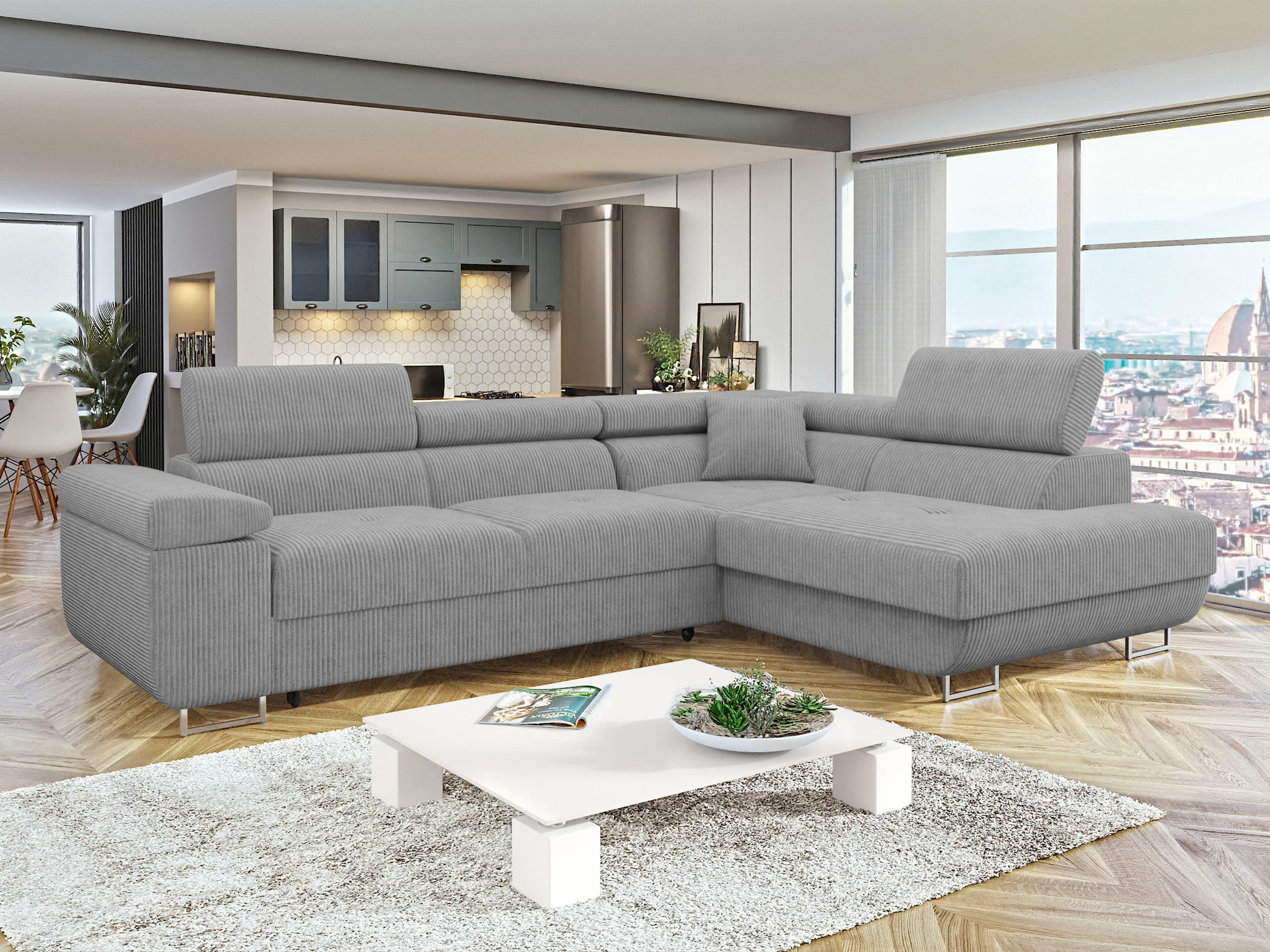 ECKSOFA Torezio Cord, Seite: Rechts - Grau, Holz/Textil (274/203cm) - MIRJAN24