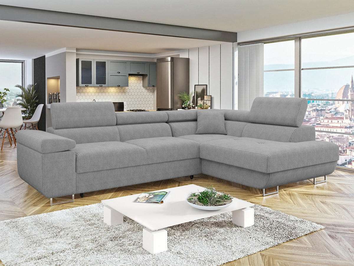 ECKSOFA Torezio Cord, Seite: Rechts - Grau, Holz/Textil (274/203cm) - MIRJAN24