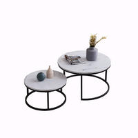 COUCHTISCH 2-TEILIG Rund Weiß Schwarz Metall Tischset Wohnzimmer - Multicolor, Holz (80/60/45cm) - SHOPENTRA