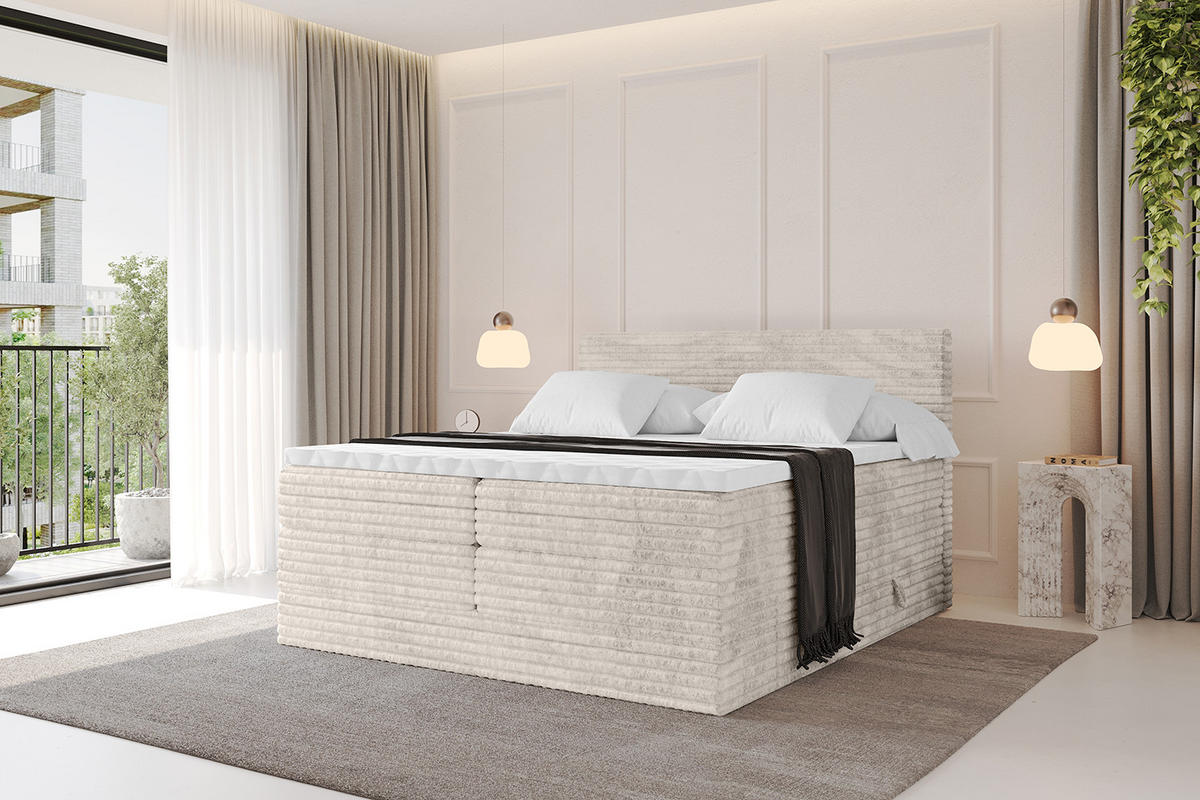 BOXSPRINGBETT mit Matratze H3|H4 und Lattenrost - TOLO KING-v1 180x200 Cord - Creme - Creme, Holzwerkstoff (180/200cm)