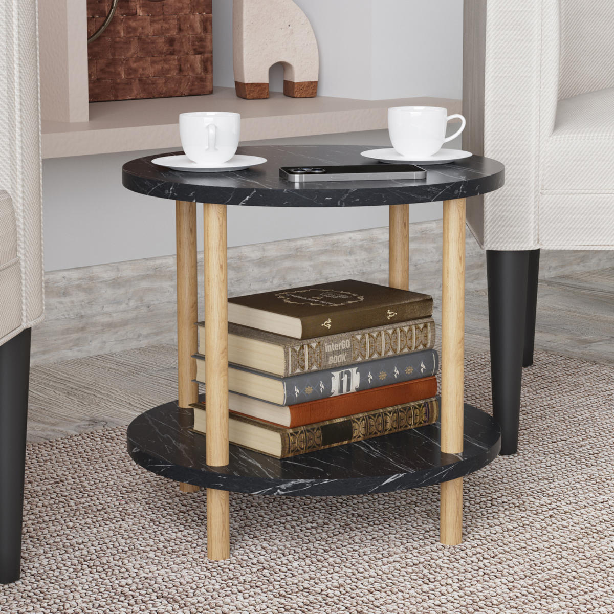 BEISTELLTISCH Ves - Schwarz, Holzwerkstoff (42/42/49cm) - [en.casa]