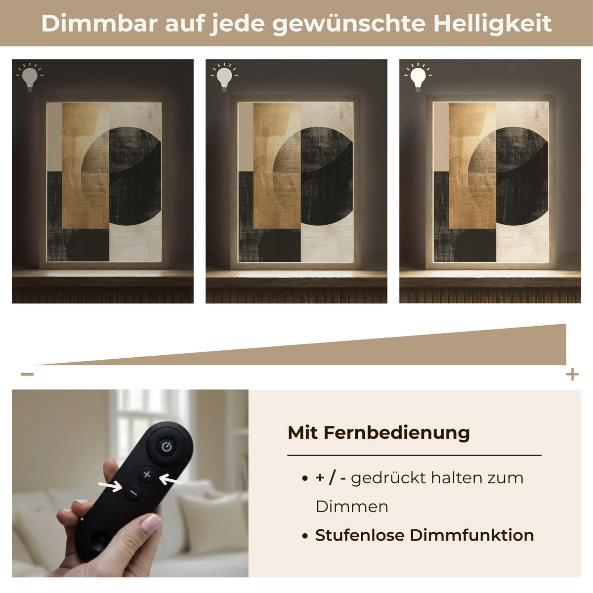 NÁSTĚNNÁ LAMPA S AKUMULÁTOREM Abstraktní - Moderní - Černá - Zlatá 30x40 cm - písková barva, kompozitní dřevo (30/40/8cm) - OnlyWow