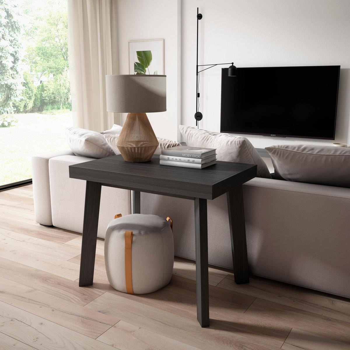 KONSOLENTISCH ausziehbar 58 bis 140cm, für 6 Gäste, schwarz, 90/58/73cm - Schwarz, Holzwerkstoff (90/140/73cm) - Skraut Home