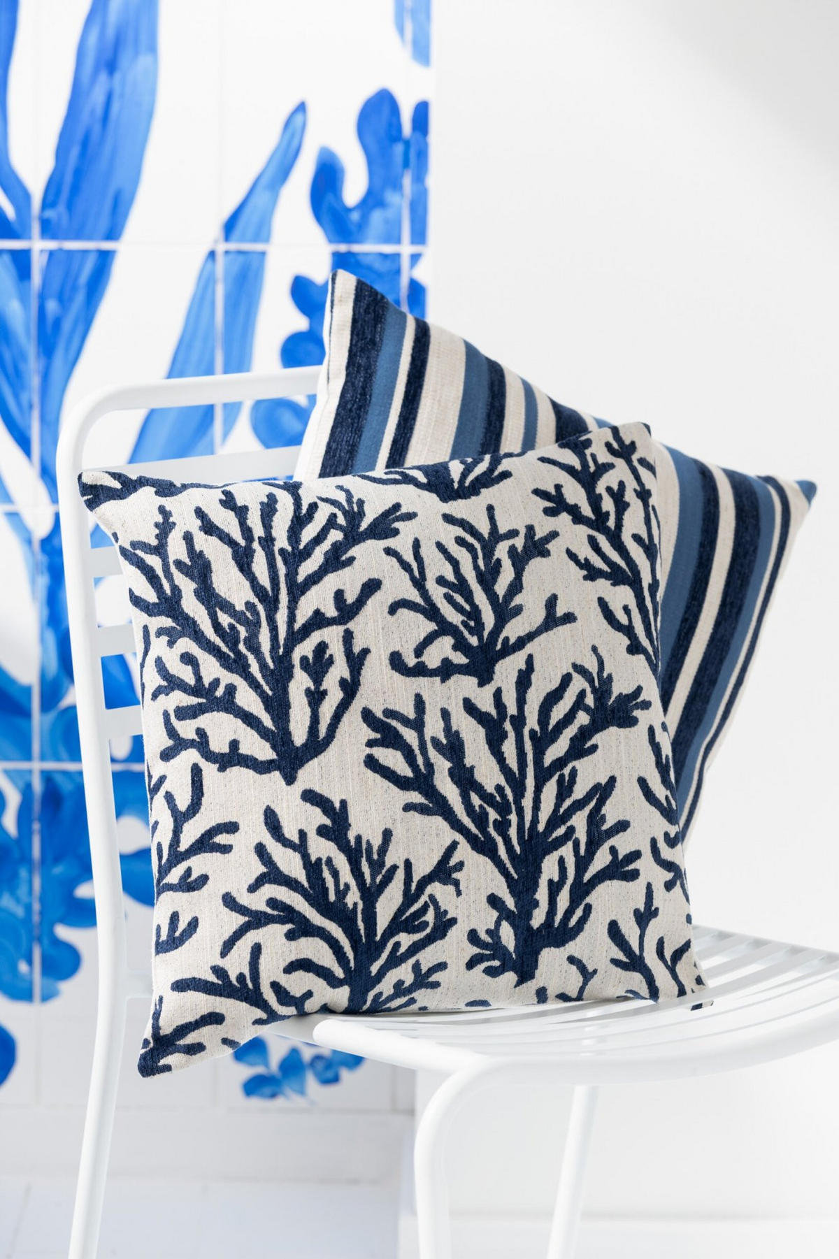 KISSEN KORALLE/STREIFEN VIERECKIG (3ER SET) - Dunkelblau, Textil (45/45cm) - J-Line