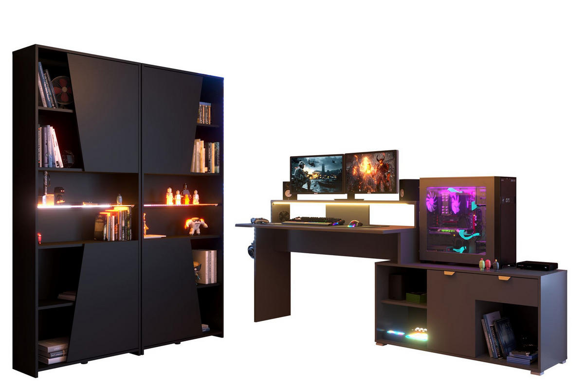 GAMING Schreibtisch Parisot Work 3-tlg. Holznachbildung Grau/Schwarz - Schwarz/Grau, Kunststoff (200/100/95cm) - 58aufmkessel