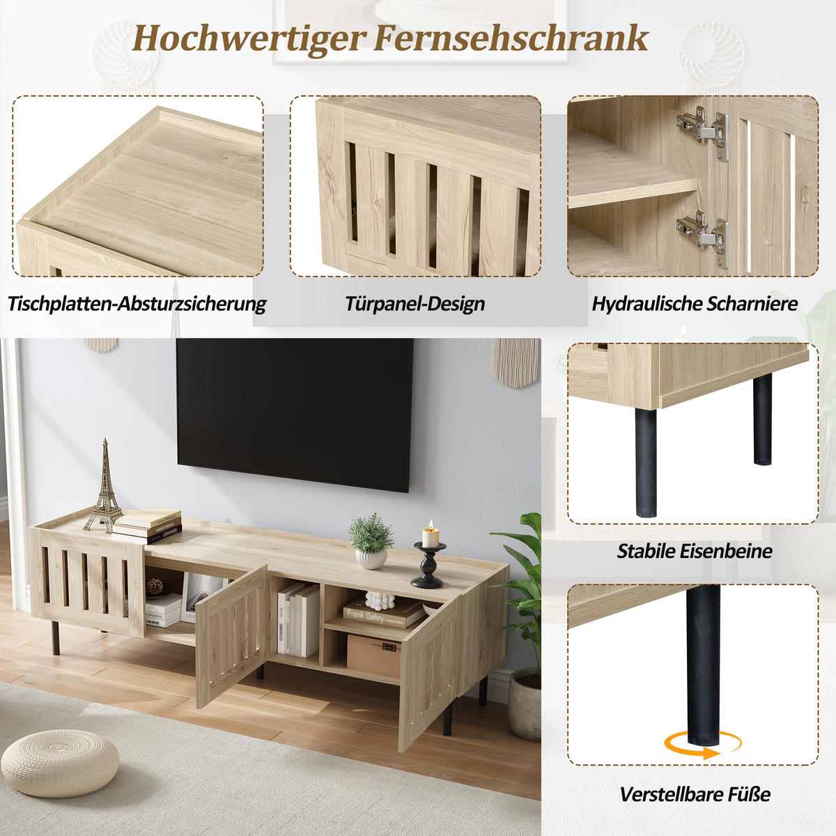 TV-LOWBOARD 160x40x47 cm Naturholz Minimalistisch 2 Schränke - Naturfarben, Holzwerkstoff (40/47/160cm) - FLIEKS