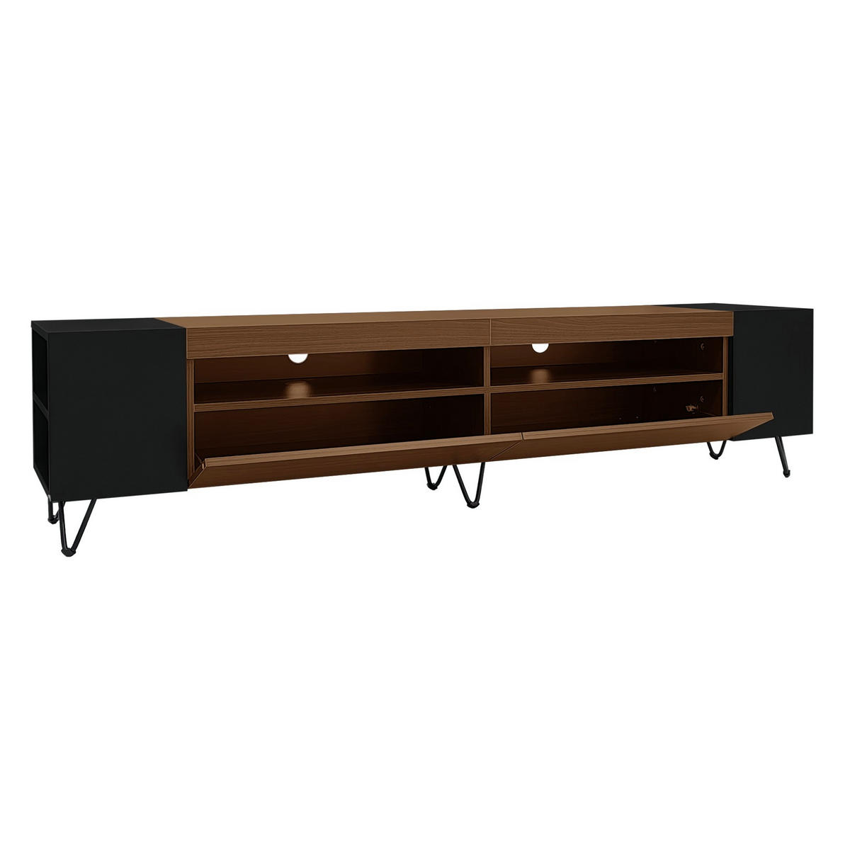 LOWBOARD 180/36/43 cm aus MDF und Spanplatte mit 2 Türen und offenen Fächern Schwarz (Holzoptik) - Schwarz, Holzwerkstoff (180/43/36cm) - Modenvie