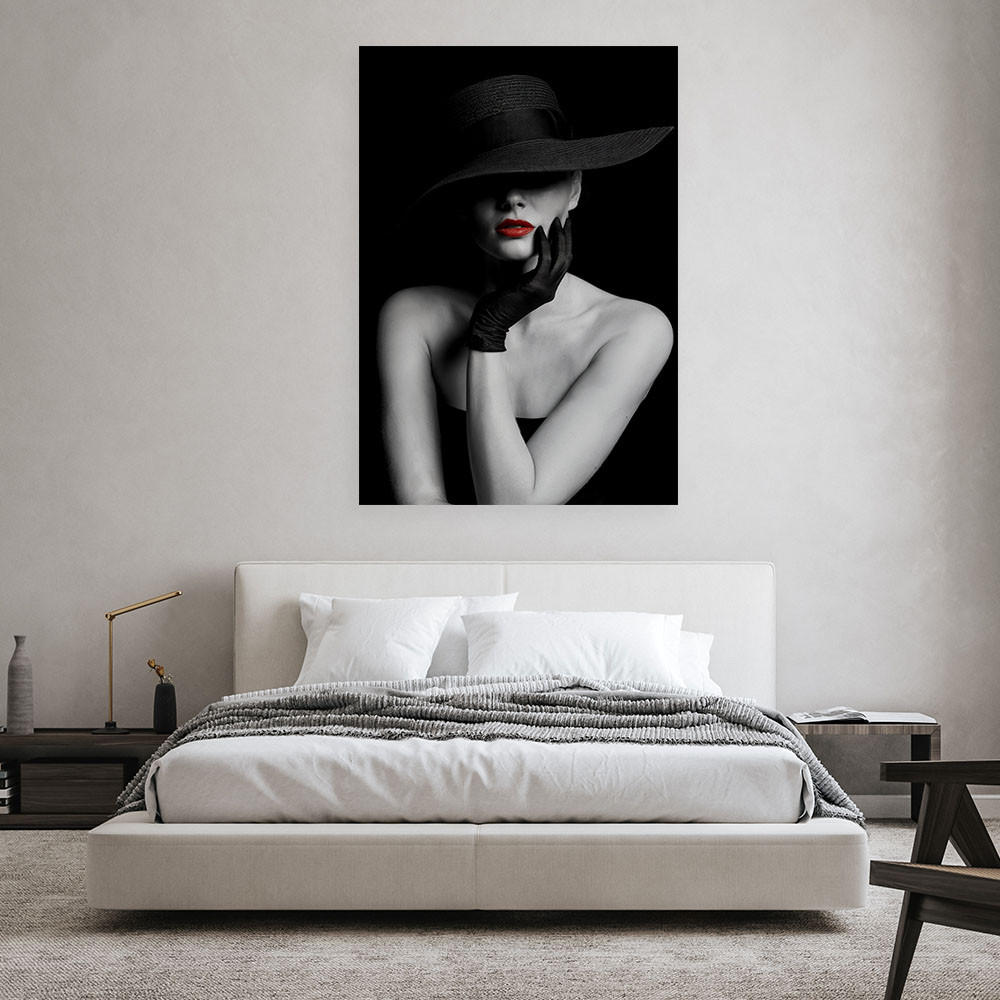 LEINWANDBILD Sinnliche Frau mit Hut 80x120cm - Schwarz, Textil (80/120cm) - Feeby