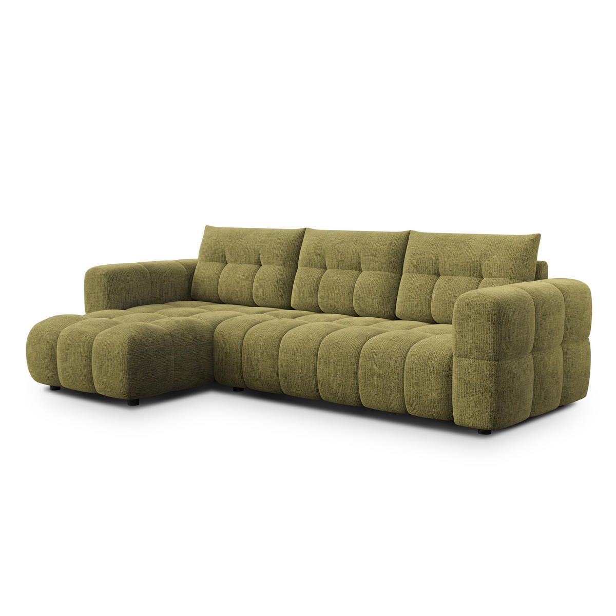 ECKSOFA CLOUDI 4-Sitzer links, olivgrün - Schwarz/Olivgrün, Holz/Textil (294/160cm) - Courtois Laville