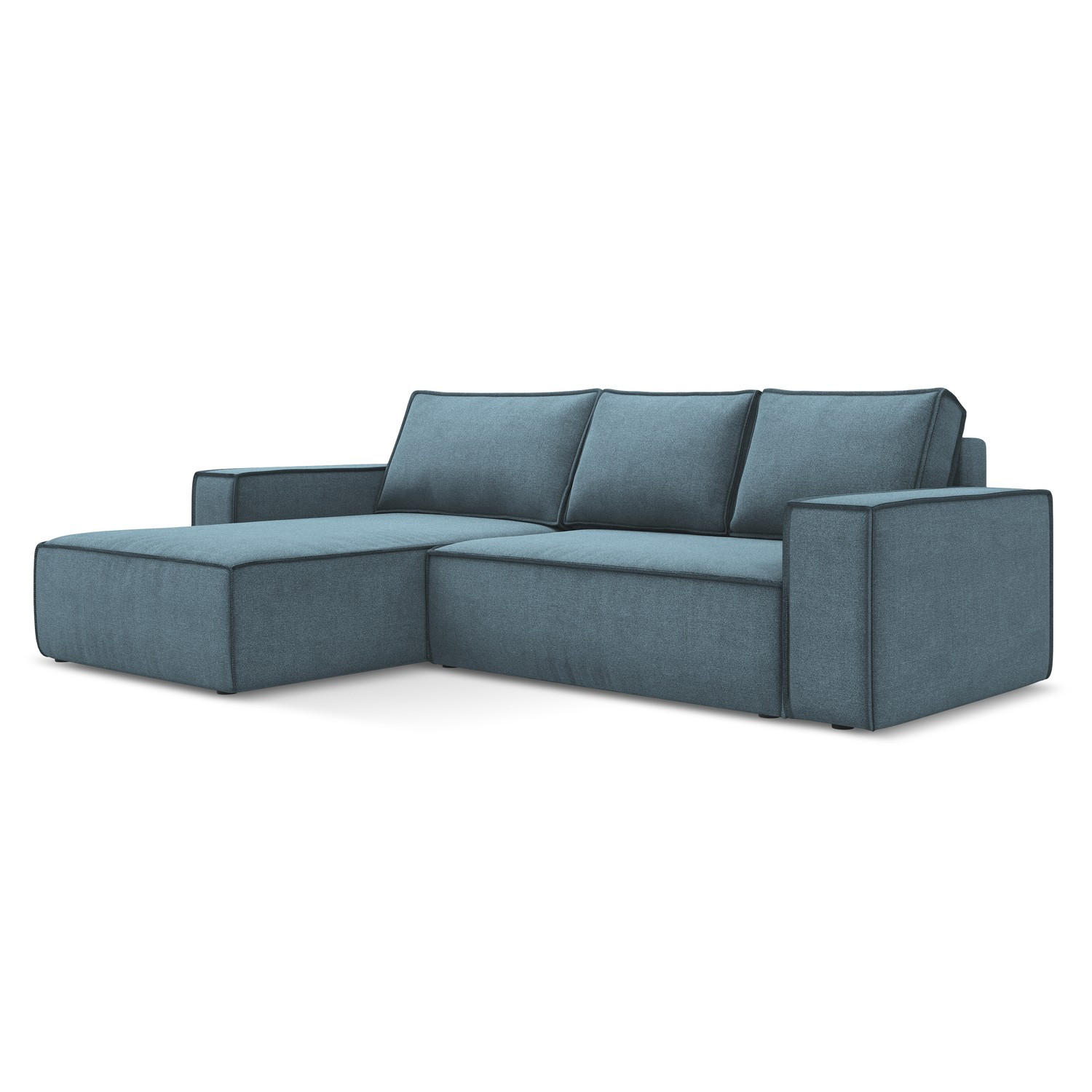 ECKSOFA mit Schlaffunktion Strukturstoff Stoff Blau - Blau/Schwarz, Kunststoff/Textil (185/290cm) - LaMiaSofa