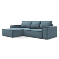 ECKSOFA mit Schlaffunktion Strukturstoff Stoff Blau - Blau/Schwarz, Kunststoff/Textil (185/290cm) - LaMiaSofa