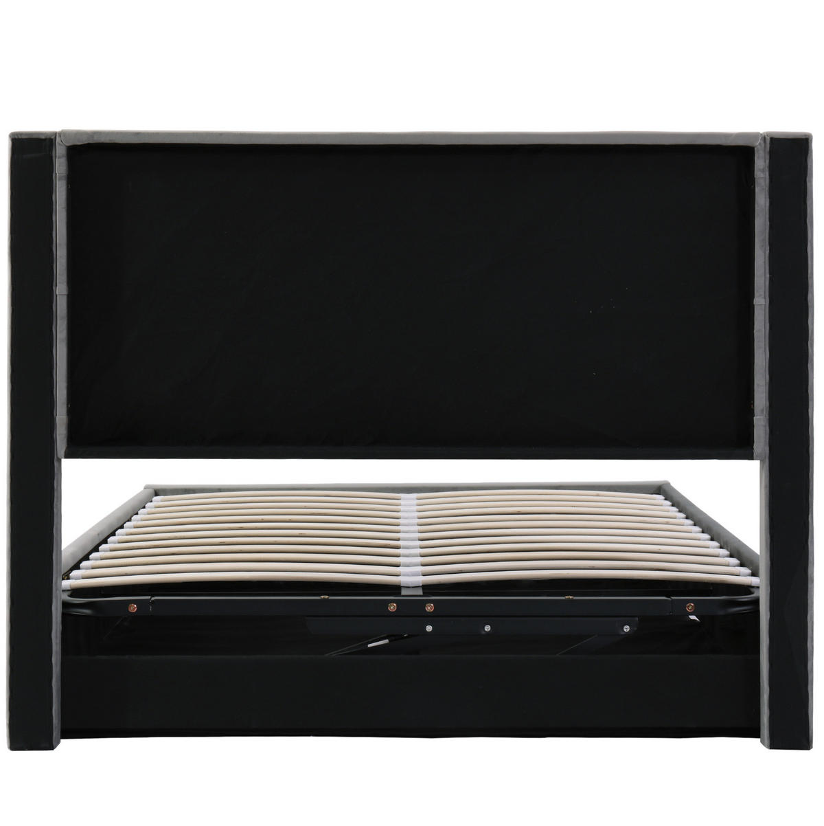 POLSTERBETT aus Samt & Stahl 140x200 cm in Grau mit Stauraum - Grau, Metall (140/200cm) - Modfu