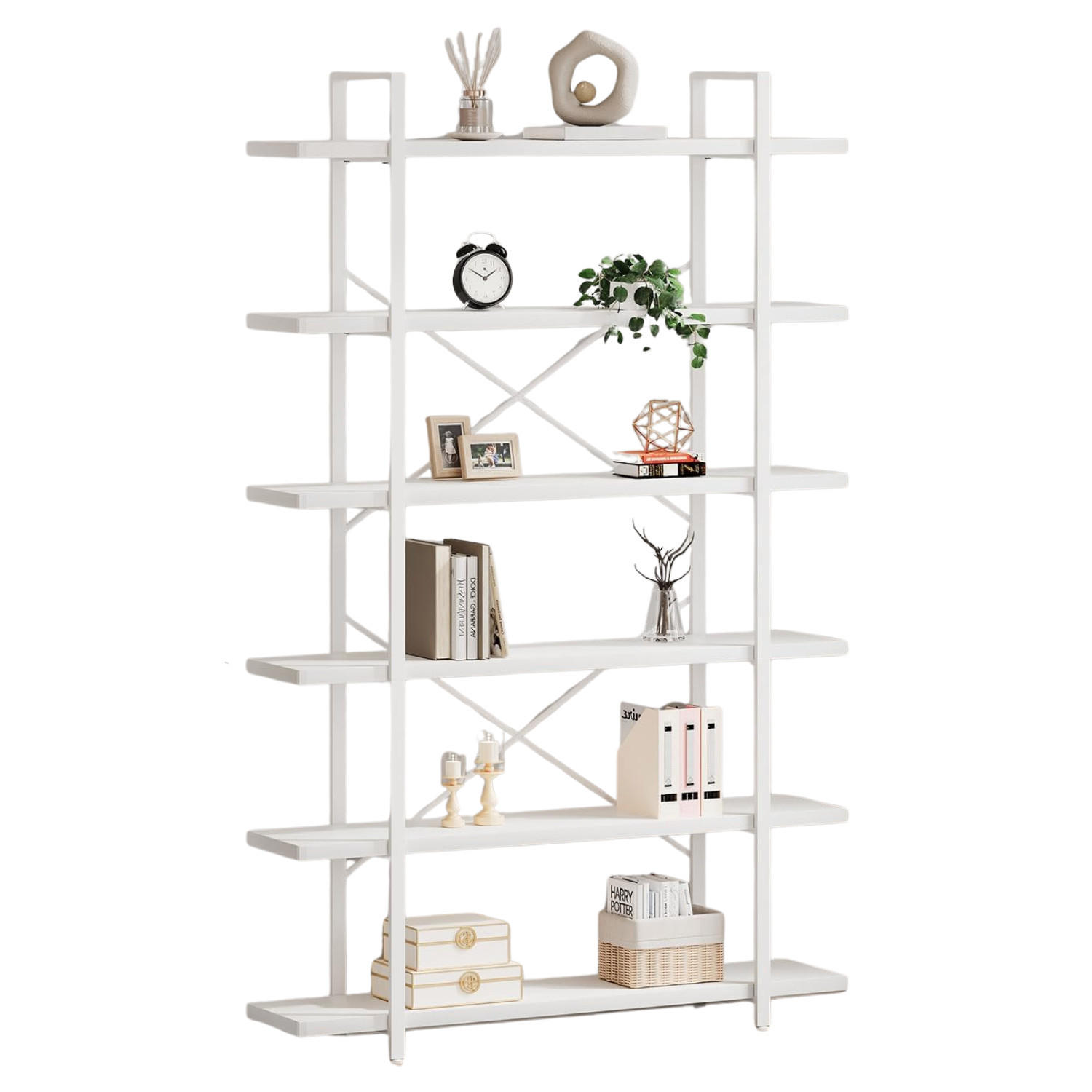 STANDREGAL Industrial Holzoptik Metall 6 Fächer 120 x 32 x 215,5 cm - Weiß, Holzwerkstoff/Metall (122/215.5/32cm) - Quality Elegance