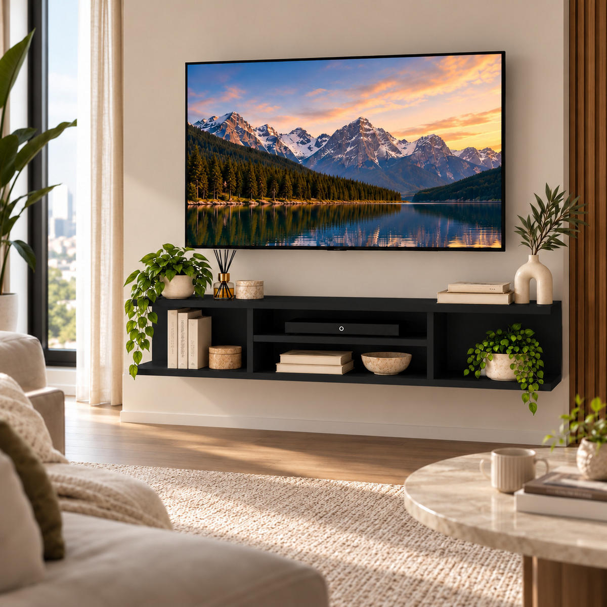 TV-ELEMENT Pivot Schwarz - Schwarz, Holzwerkstoff (29.5/23.2/120cm) - Decorotika