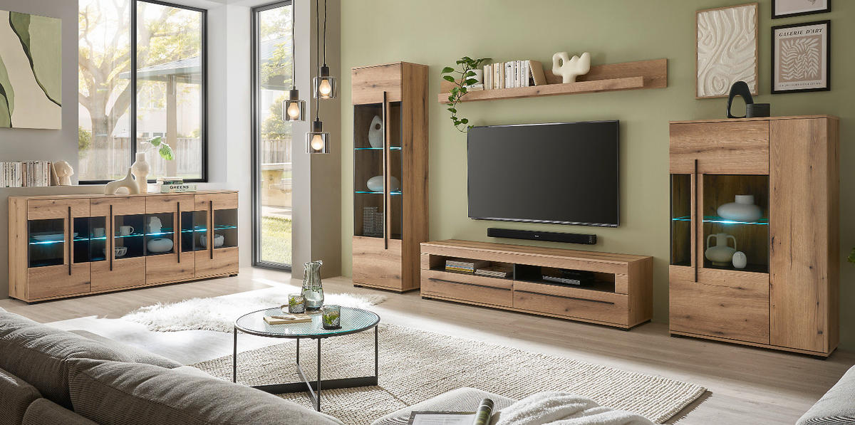 TV-LOWBOARD Eiche Evoke, TV Unterteil 180 cm mit Soft-Close - Eichefarben/Schwarz, Holzwerkstoff/Kunststoff (180/47/42cm) - Furn.Design