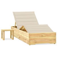 GARTEN-SONNENLIEGE mit Tisch und Auflage Kiefer Imprägniert - Creme, Holz (90/75/198cm) - furnicato
