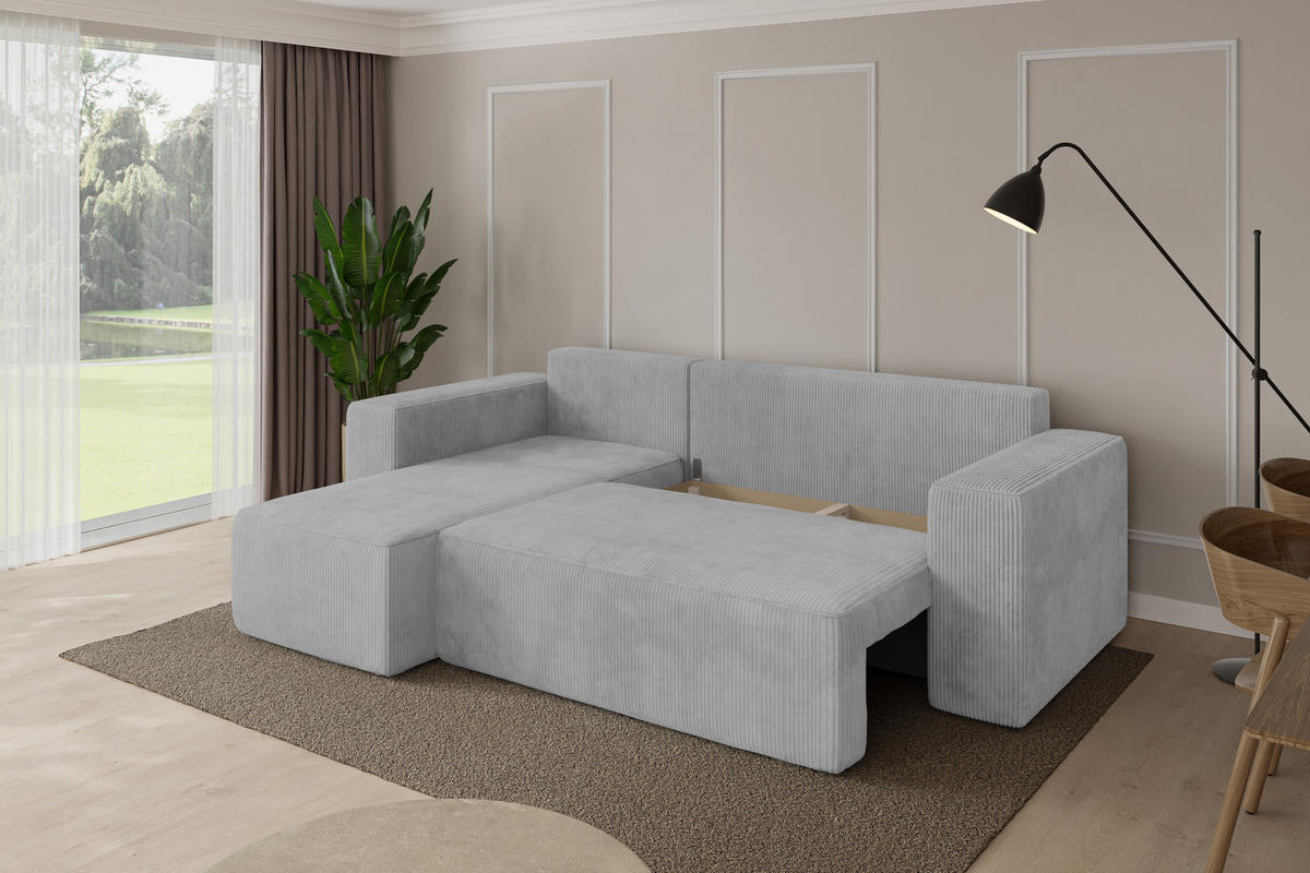 ROHOVÁ SEDAČKA s funkcí spaní, otoman vlevo SENO-L 249x139x85 šedá manšestr - šedá/černá, kompozitní dřevo/textil (249/139cm) - ALTDECOR