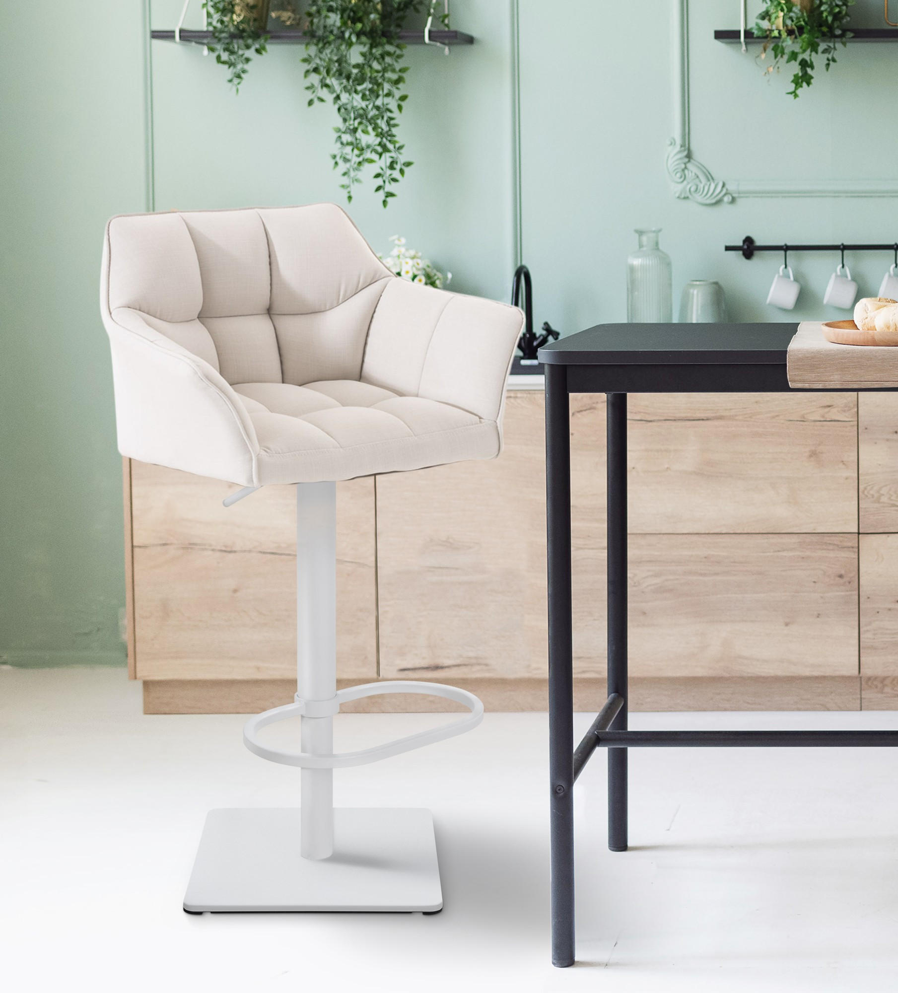 BARHOCKER Stoff Weiß - Weiß, Textil/Metall (64/88/45cm) - CLP