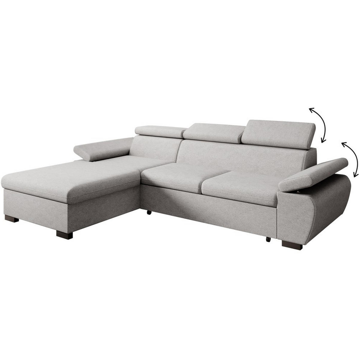 ECKSCHLAFSOFA Coco mit verstellbare Kopfstützen, hellgrau, links - Hellgrau, Textil (273/191cm) - Beautysofa
