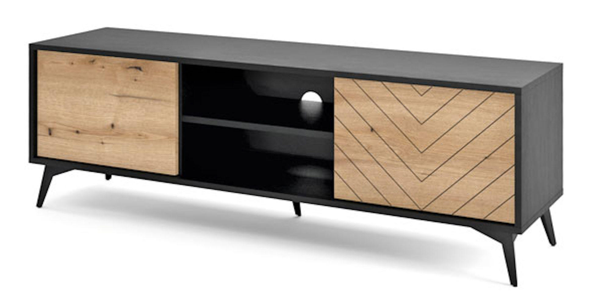 LOWBOARD Diamond schwarz / Evoke Oak 153 / 39 / 49cm - Eichefarben/Schwarz, Holz/Holzwerkstoff (153/49/39cm) - Feldmann-Wohnen