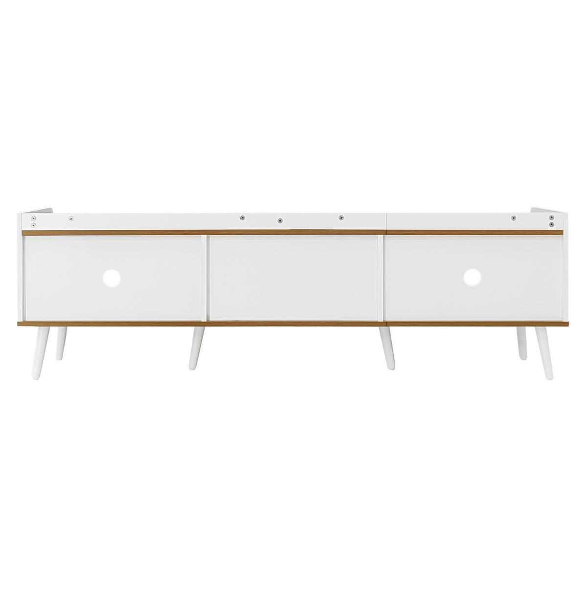 TV-SCHRANK 160/39/49,5 cm Weiß und Natur MDF mit 3 Türen und stabilem Holzfuß - Weiß, Holzwerkstoff (160/49.5/39cm) - OKWISH