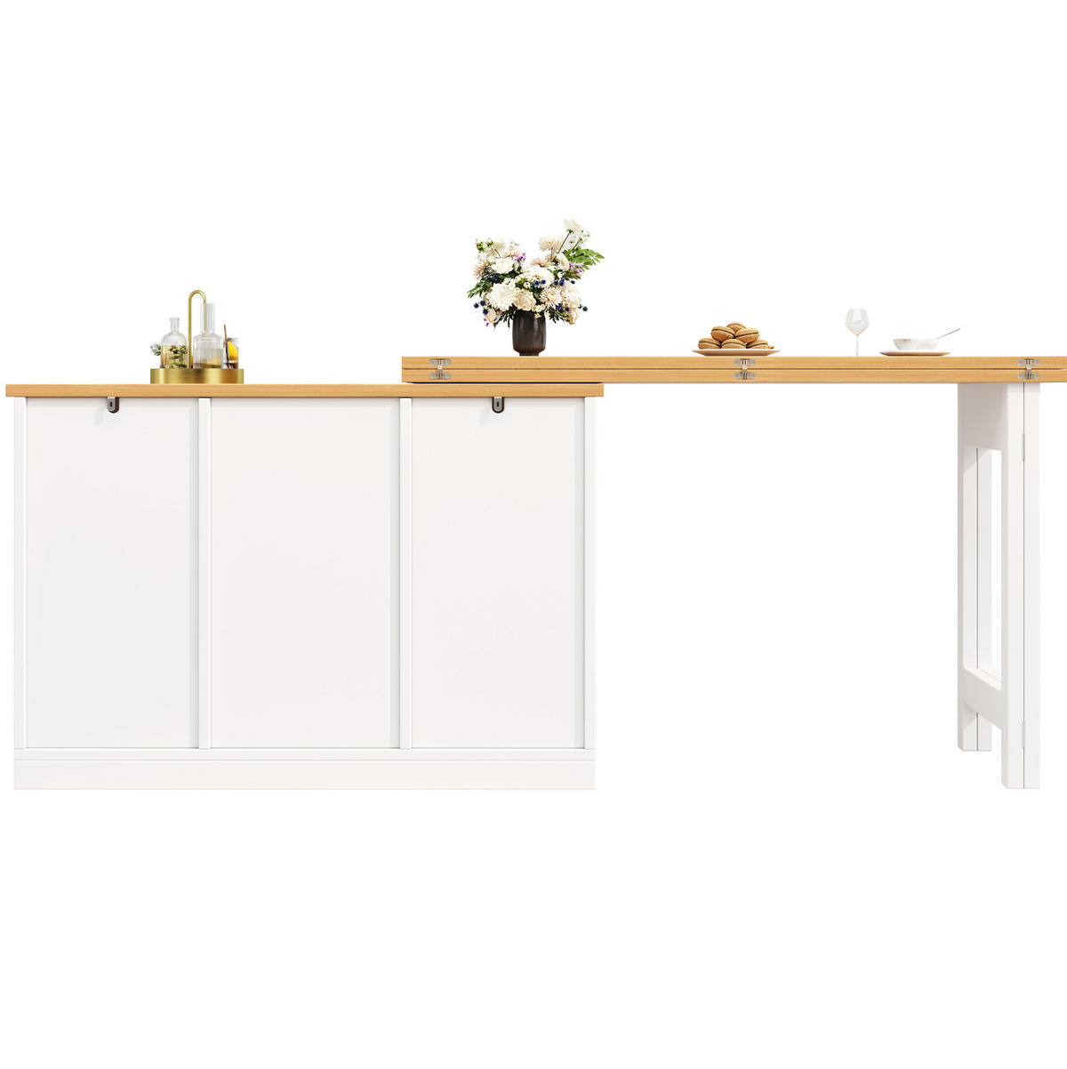 KÜCHENINSEL aus MDF 120-180x40x76cm in Weiß mit Auszug - Weiß, Holzwerkstoff (40/76/180cm) - Modfu