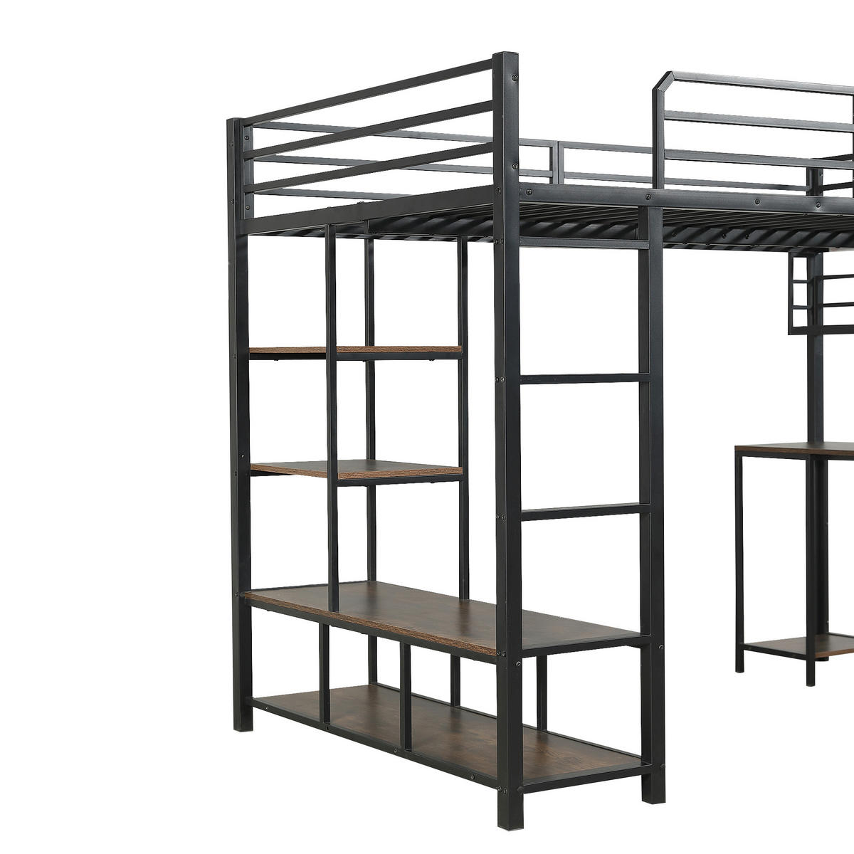 HOCHBETT 120/200 cm in Schwarz & Dunkelwalnuss mit Schreibtisch, Ablage und Leiter - Schwarz, Holzwerkstoff/Metall (120/200cm) - CHICFURN
