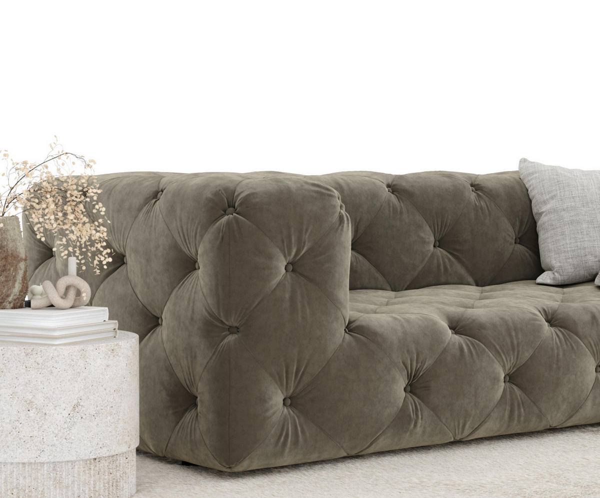 3-SITZER-SOFA Cosimo Taupe Samtstoff - Taupe/Schwarz, Holz/Holzwerkstoff (230/71/100cm) - Maison de Reve