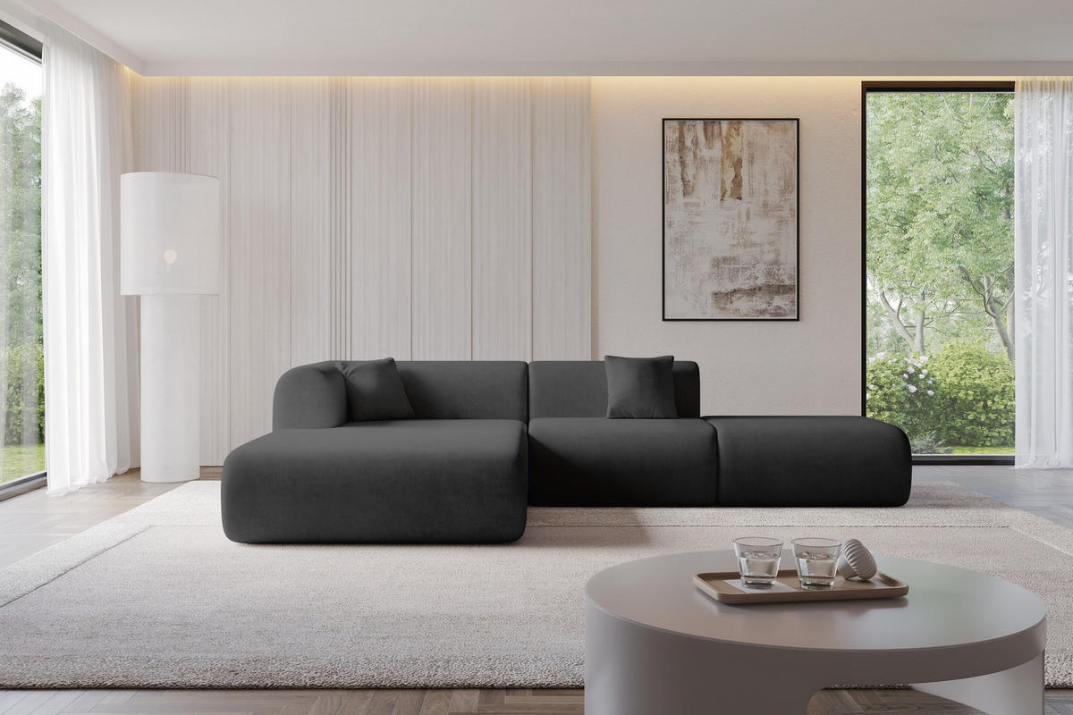 ECKSOFA Ottomane Links OVLY-L 289x176x71 Schwarz Samt - Schwarz, Holzwerkstoff/Kunststoff (176/289cm) - ALTDECOR
