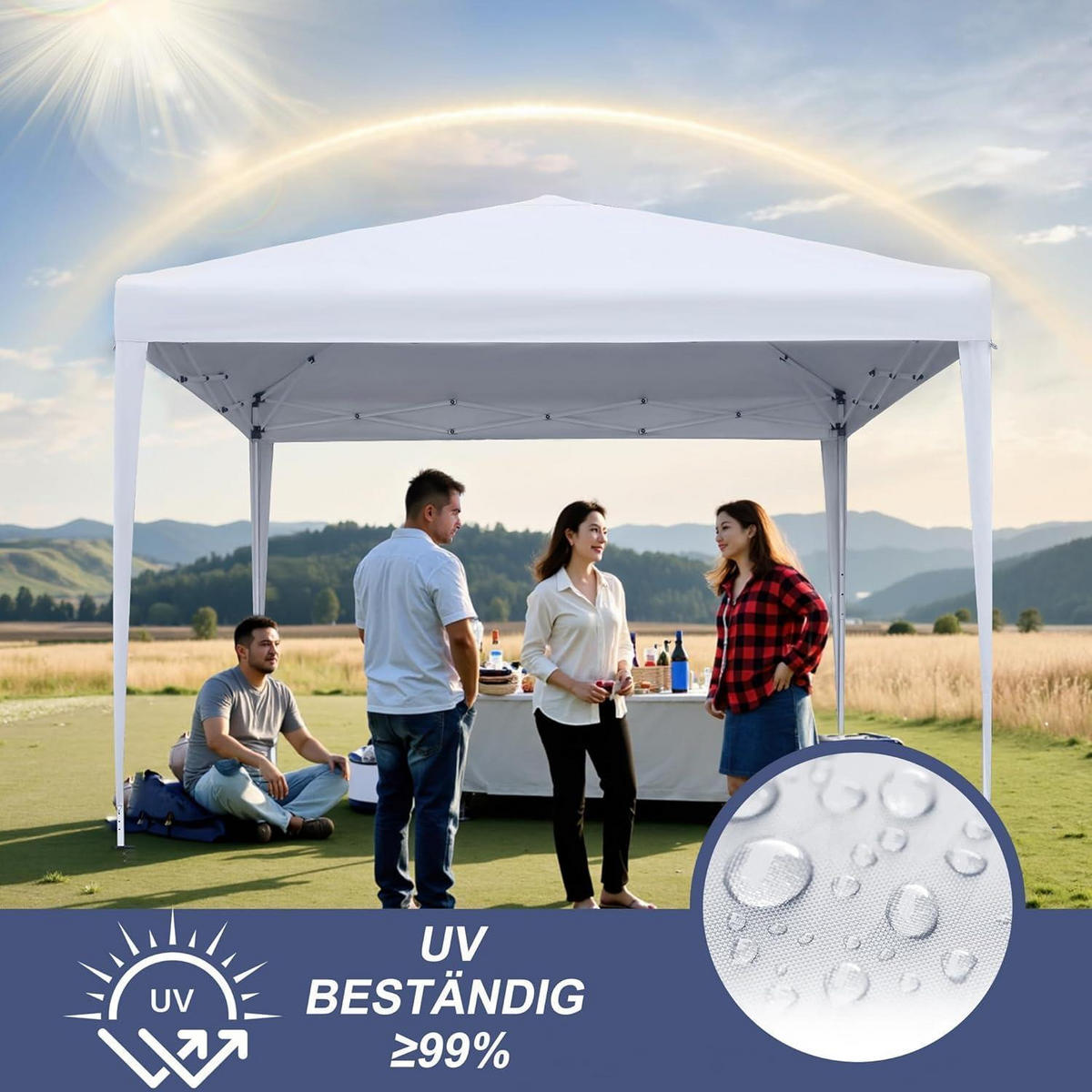 FALTPAVILLON 2.5 x 2.5 m Weiß Wasserdicht mit 4 Seitenteilen - Weiß, Textil (250/260/250cm)