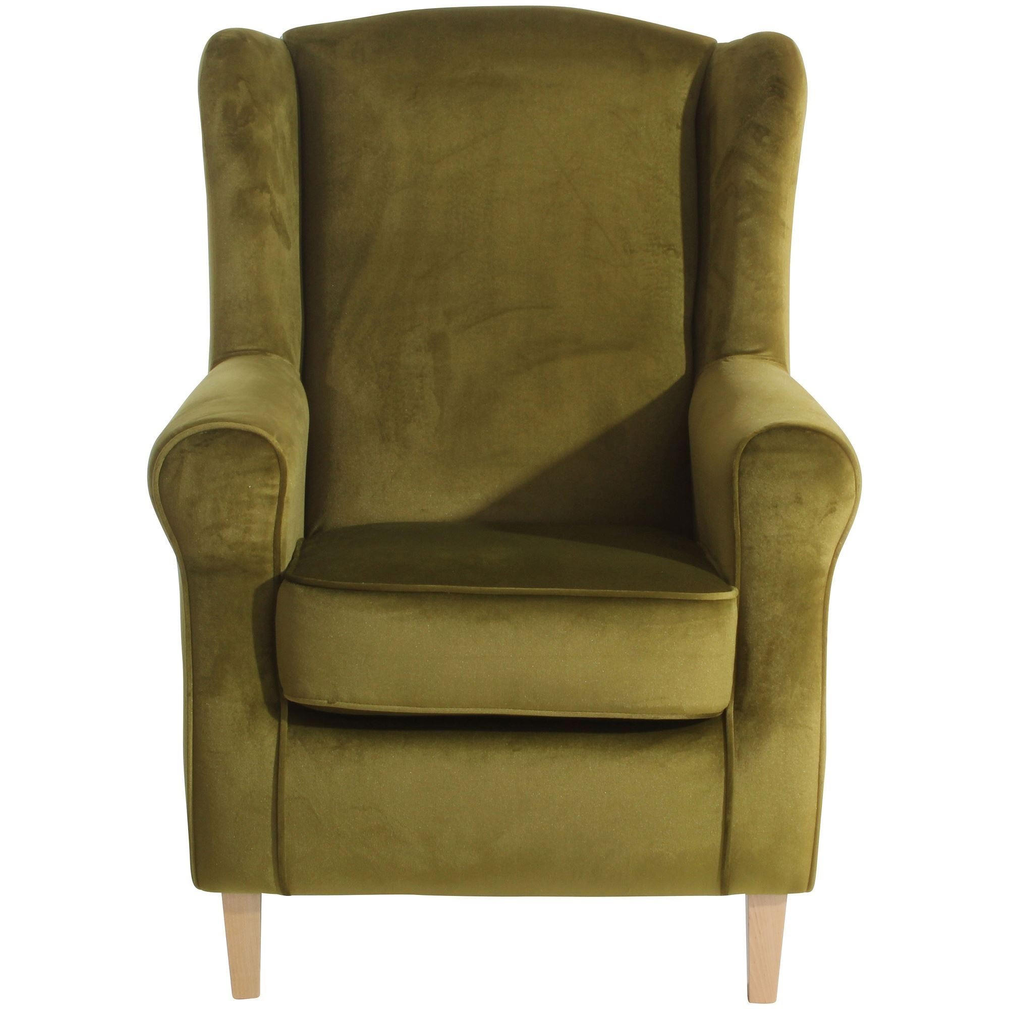 OHRENSESSEL Karlen Bezug Samtvelours Buche natur / oliv - Buchefarben/Olivgrün, Kunststoff (86/103/77cm) - 58aufmkessel