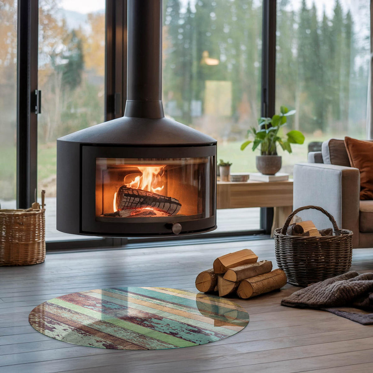 GLASPLATTE für Kamin Ø 80 cm - Türkis, Glas (80/80/0.4cm) - TULUP