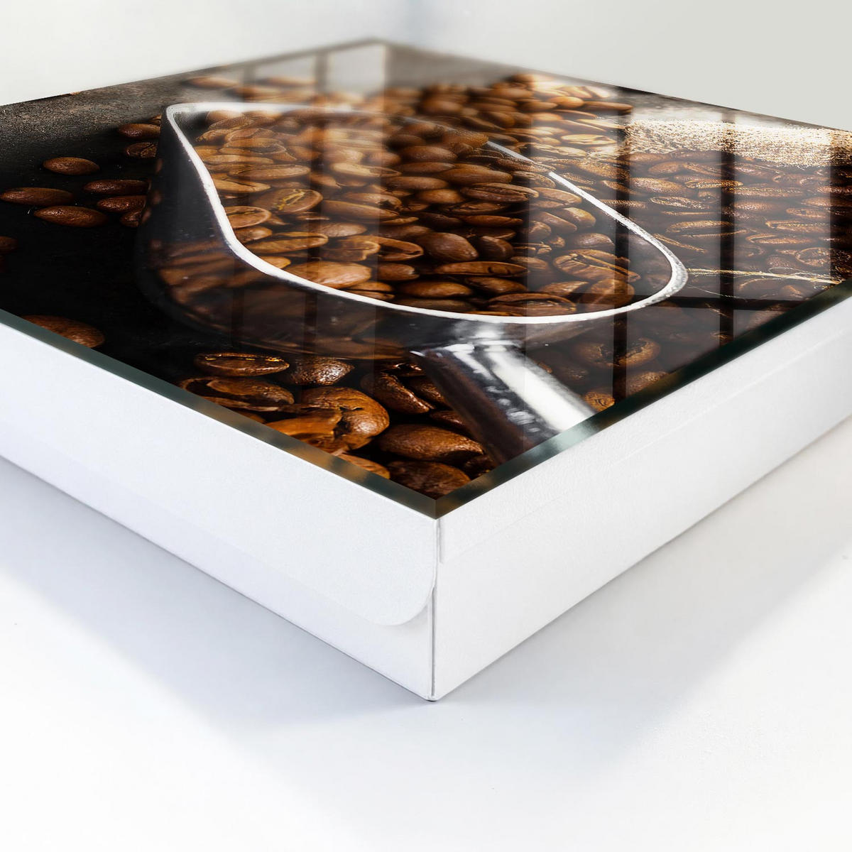 SCHLÜSSELBOX Weiß 30x30 cm – Türöffnung nach rechts - Kaffeebohnen - Braun, Metall (30/30/5cm) - TULUP