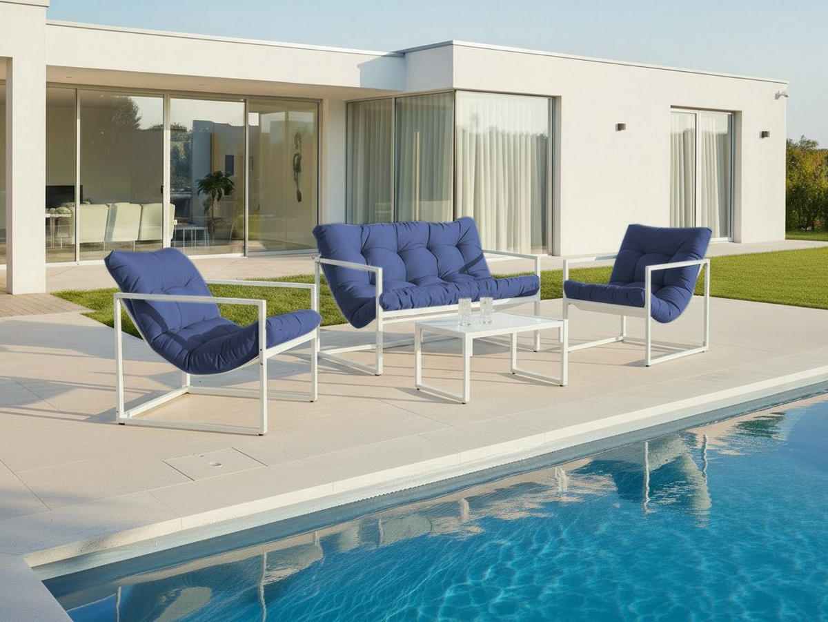 LOUNGE-SET Blau Garda - Blau/Weiß, Metall - Beliani