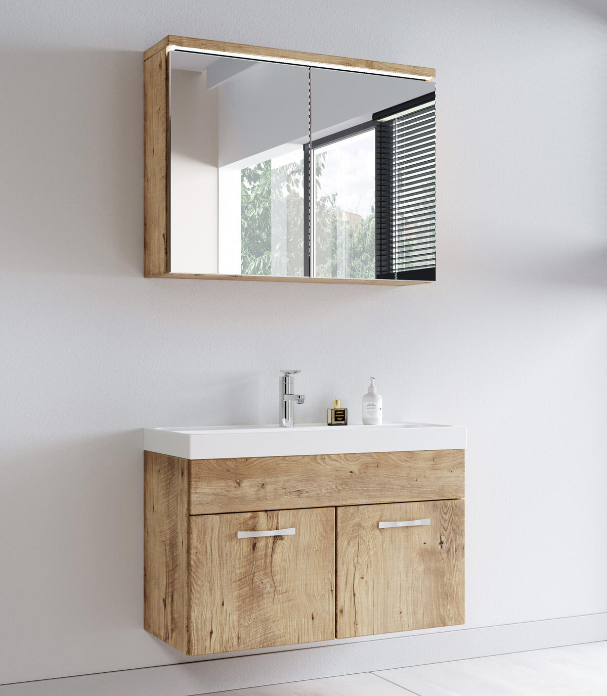 BADMÖBEL-SET Paso 3 Teile Kastanien Eiche - 80 x 35 x 55 cm - Kastanienfarben/Eichefarben, Holz (80/55/40cm) - Badplaats