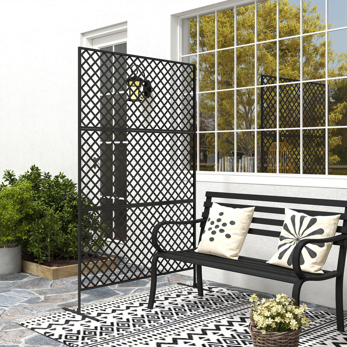 RAUMTEILER 3-teilig 122x 198 cm - Schwarz, Metall (45/198cm) - Outsunny