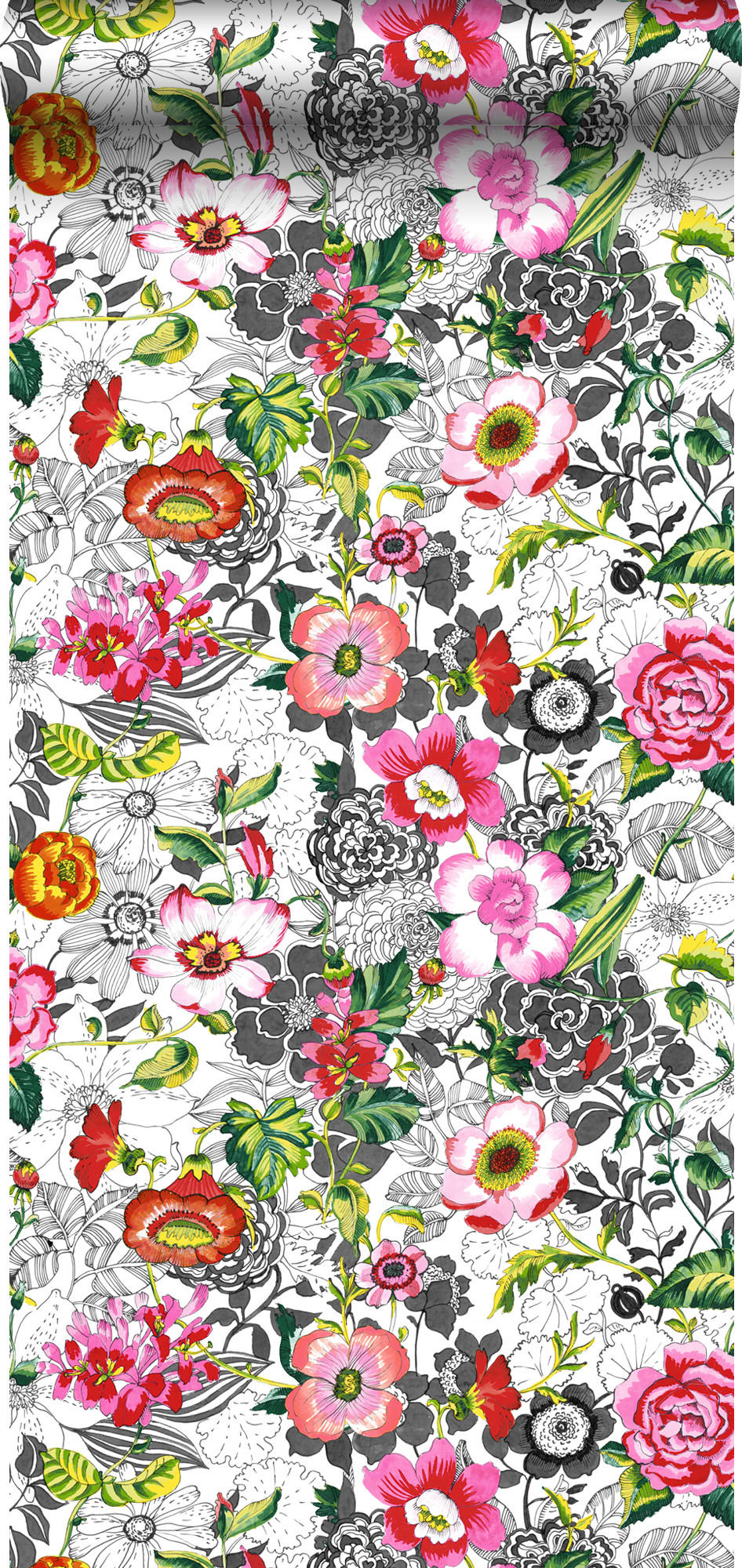XXL-VLIESTAPETE funky Blumen 50 x 900 cm - Pink, Papier (50/900cm) - ESTAhome