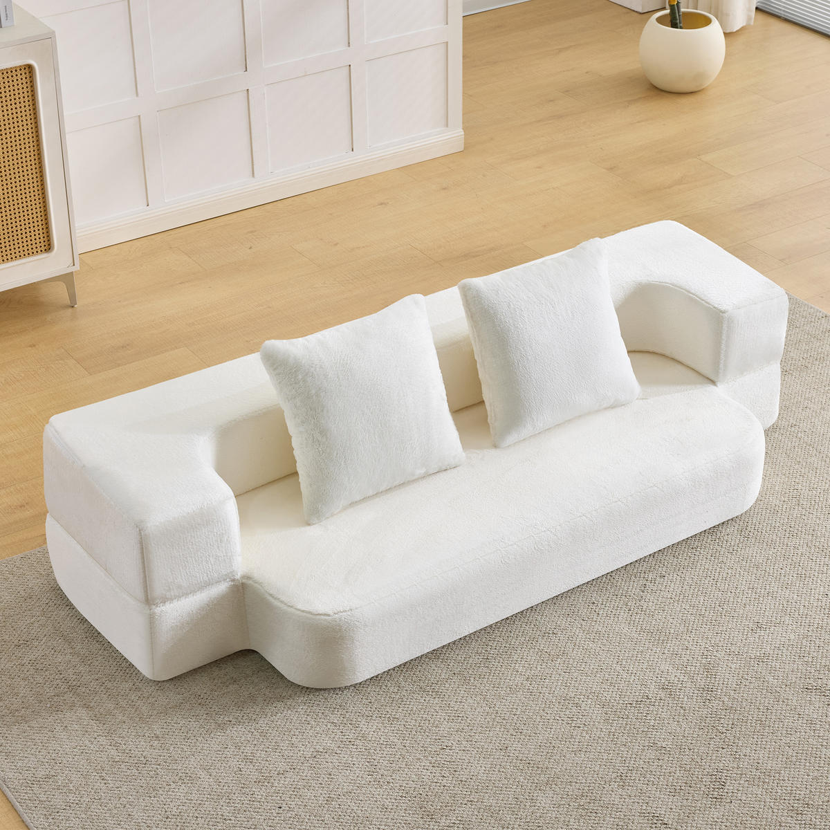2-SITZER SCHLAFSOFA Stoff Cremeweiß klappbar mit Kissen - Weiß, Textil (190/48/104cm) - WISHDOR