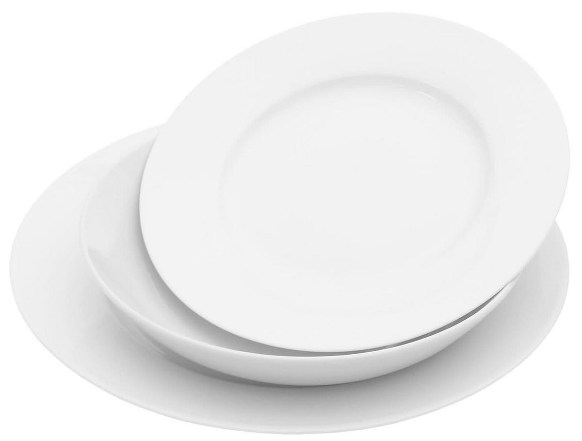 GESCHIRRSET18-TEILIG GESCHIRRSETWeiß - 18-teilig / 6 Personen - 6 Speiseteller, 6 SUPPENTELLER und 6 FRÜHSTÜCKTELLER - Weiß, Keramik (2/2/1cm) - Studio Tavola