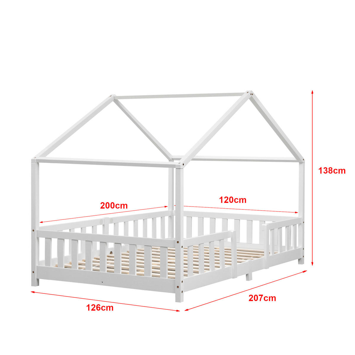 HAUSBETT Treviolo - Weiß, Holz (120/200cm) - [en.casa]