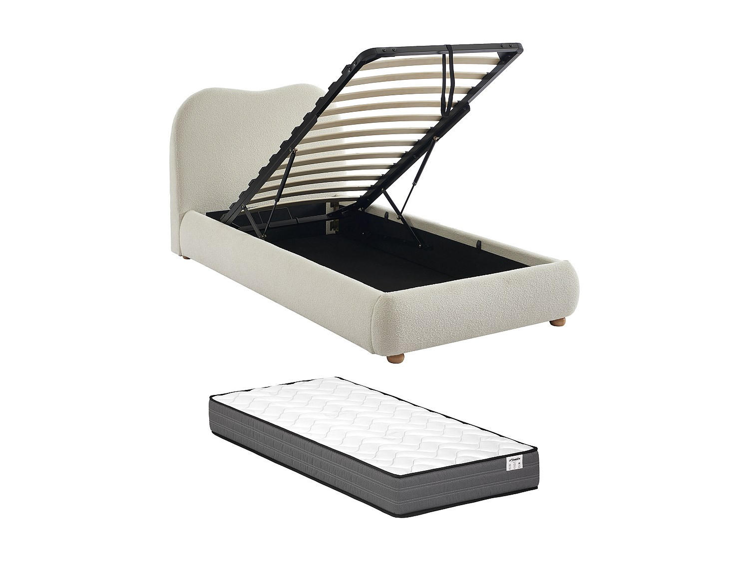 BETT mit Bettkasten - 1 Person - stoff - weiß Vanari - Weiß, Textil (90/200cm) - Vente-Unique