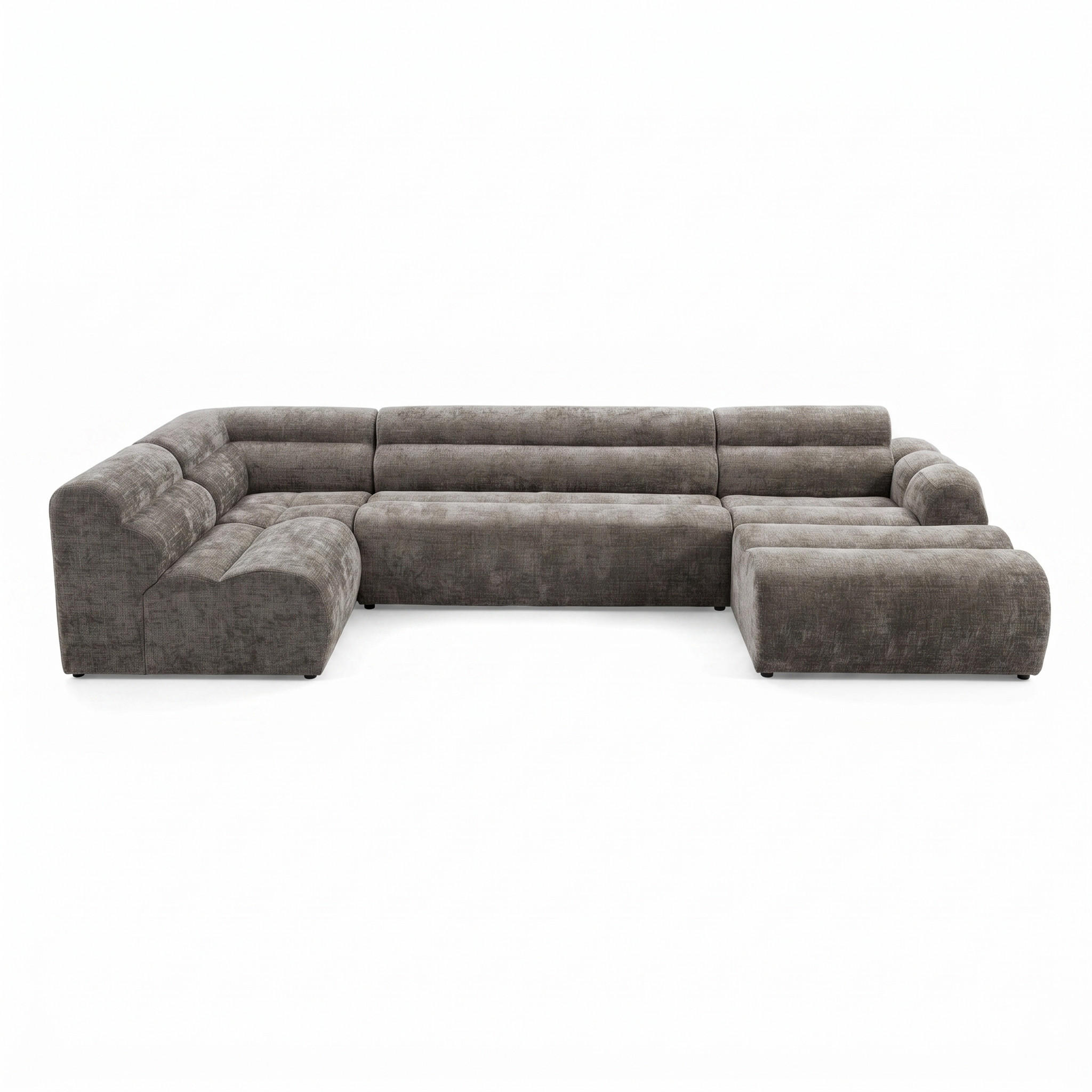 6-SITZER modulares Wohnlandschaft U XXL VEER SET 5 Links, 368 x 175 cm, Chenille Webstoff Braun - Schwarz/Braun, Holz/Kunststoff (368/75/175cm) - Muffo