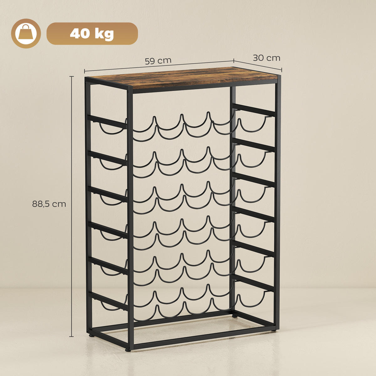 WEINREGAL Spanplatte Metall Rustikal-Braun - Braun, Metall (30/88.5/59cm) - HOMCOM