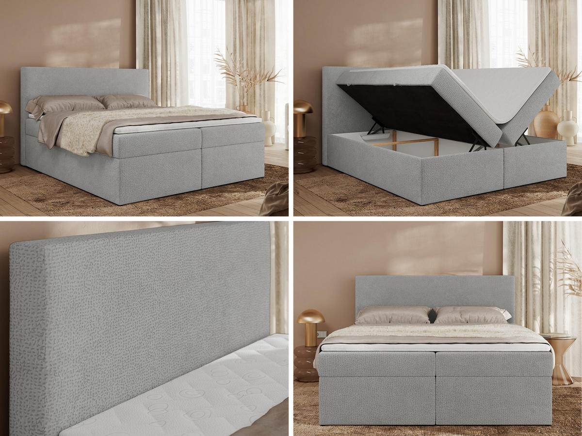 BOXBETT JAGUAR 140/200 - Hellgrau Struktur - H3 - Hellgrau, Holz/Textil (140/200cm) - MKS