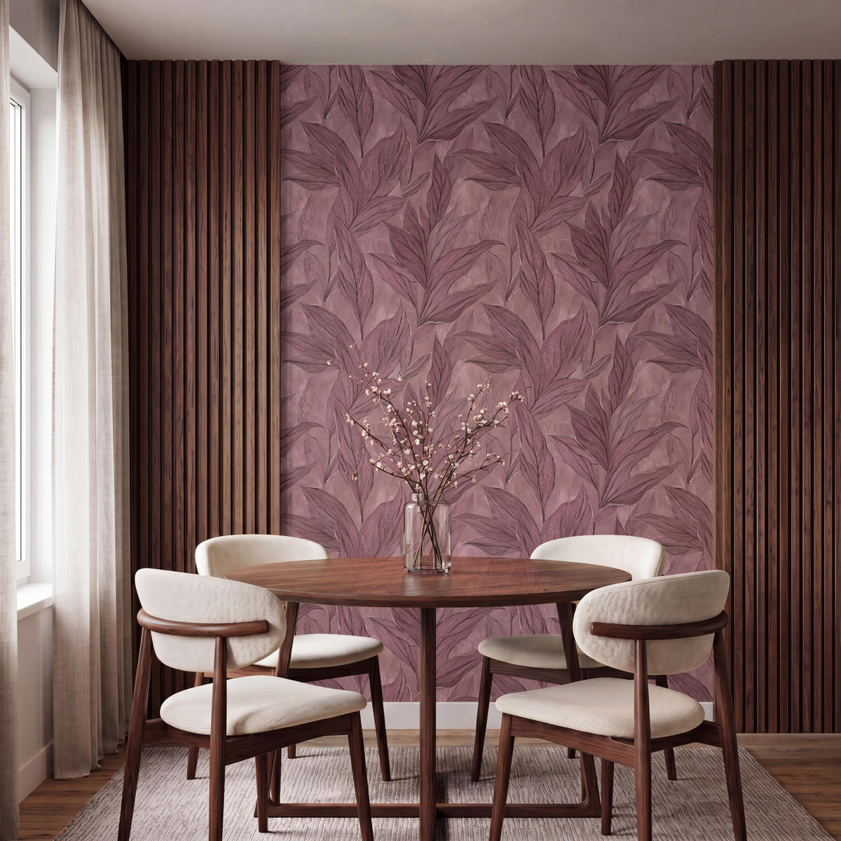 TAPETE - Blätter - Muster - Lila - 160x240 cm - Altrosa, Papier (160/240cm) - OnlyWow