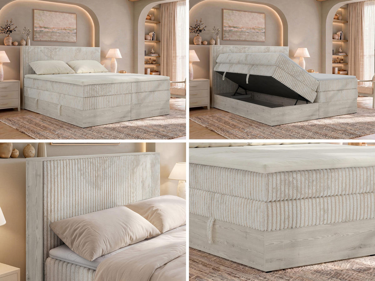 BOXSPRINGOVÁ POSTEĽ NORDIC KING 160/200 - Béžová Manšester - Topper Visco - Stredne tvrdé (H3) - čierna/béžová, textil/plast (160/200cm) - MKS