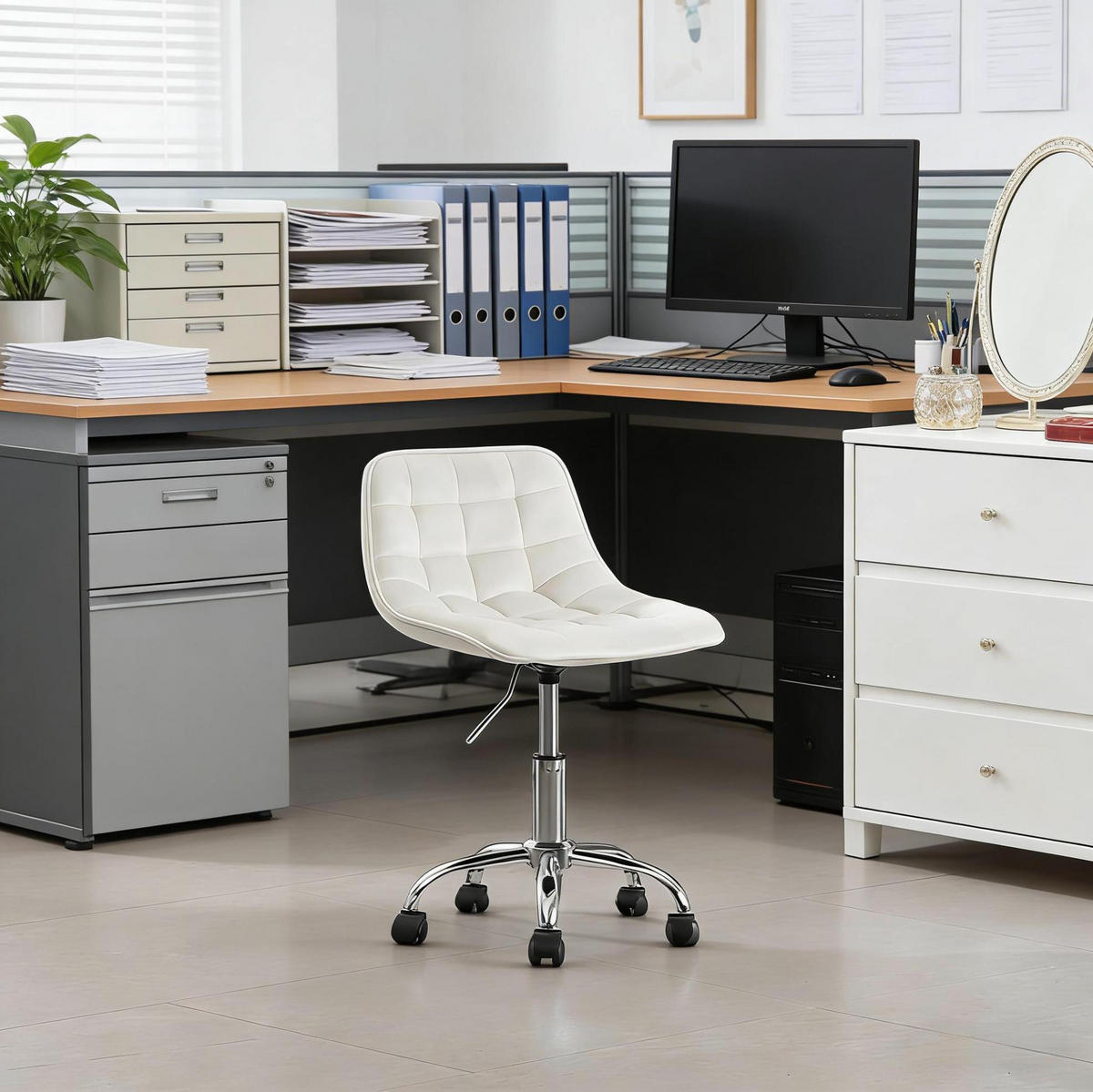 BÜROSTUHL höhenverstellbar drehbar Samt Cream White - Weiß, Metall (43/67.5/43cm) - Meubliv