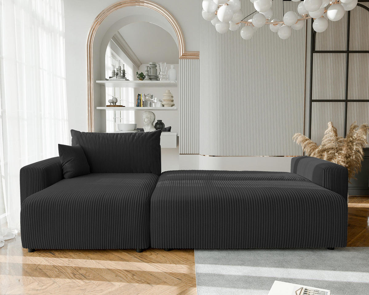 ECKSOFA mit Schlaffunktion und Bettkasten, Schwarz - Schwarz, Holzwerkstoff/Textil (145/278cm) - Idohome